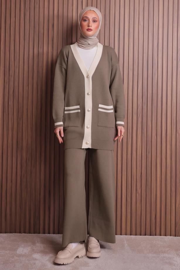 Tesettür giyim VİZON PANTOLONLU TAKIM T 8607 - TRENDTESETTÜR