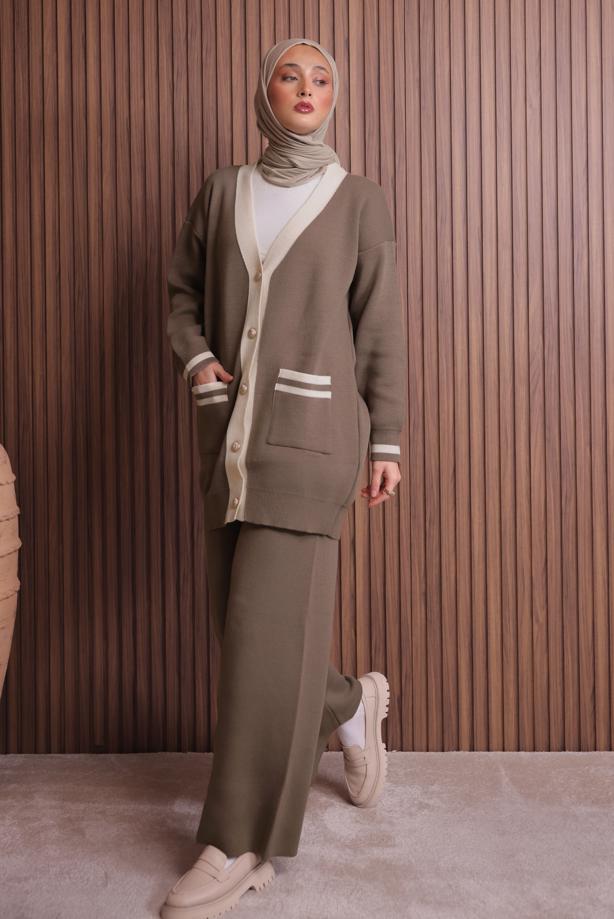 Tesettür giyim VİZON PANTOLONLU TAKIM T 8607 - TRENDTESETTÜR