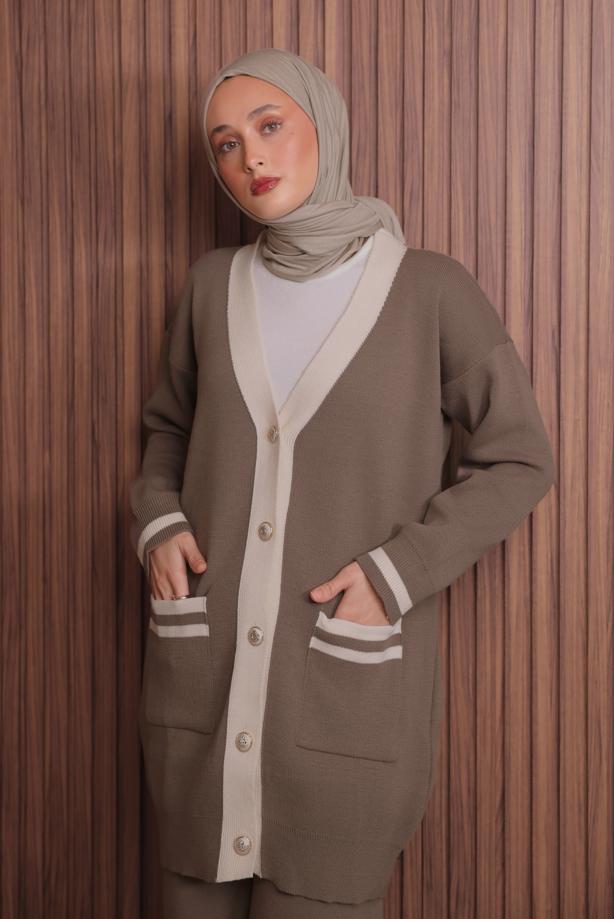 Tesettür giyim VİZON PANTOLONLU TAKIM T 8607 - TRENDTESETTÜR