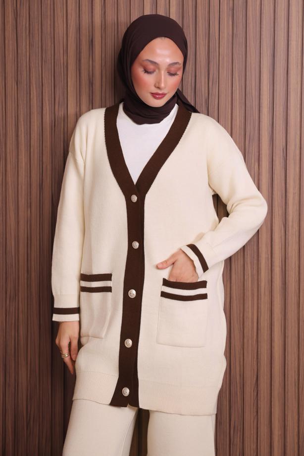 Tesettür giyim BEJ PANTOLONLU TAKIM T 8607 - TRENDTESETTÜR