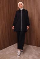 Tesettür giyim SİYAH TAŞ BASKILI PANTOLONLU TAKIM T 9035