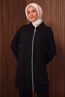 Tesettür giyim SİYAH TAŞ BASKILI PANTOLONLU TAKIM T 9035