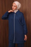 Tesettür giyim LACİVERT TAŞ BASKILI PANTOLONLU TAKIM T 9035