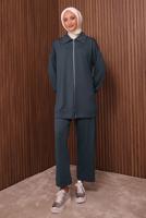 Tesettür giyim GRİ TAŞ BASKILI PANTOLONLU TAKIM T 9035