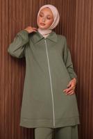 Tesettür giyim YEŞİL TAŞ BASKILI PANTOLONLU TAKIM T 9035