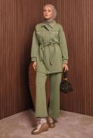 Tesettür giyim YEŞİL PANTOLONLU SCUBA ÖRME TAKIM T 9235