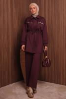 Tesettür giyim BORDO PANTOLONLU SCUBA ÖRME TAKIM T 9235