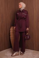 Tesettür giyim BORDO PANTOLONLU SCUBA ÖRME TAKIM T 9235