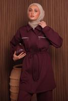 Tesettür giyim BORDO PANTOLONLU SCUBA ÖRME TAKIM T 9235