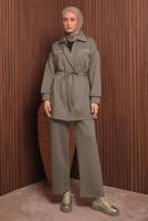 Tesettür giyim KAHVE PANTOLONLU SCUBA ÖRME TAKIM T 9235