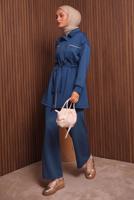 Tesettür giyim LACİVERT PANTOLONLU SCUBA ÖRME TAKIM T 9235