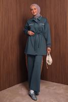 Tesettür giyim GRİ PANTOLONLU SCUBA ÖRME TAKIM T 9235