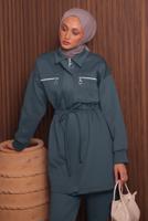 Tesettür giyim GRİ PANTOLONLU SCUBA ÖRME TAKIM T 9235