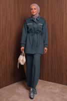 Tesettür giyim GRİ PANTOLONLU SCUBA ÖRME TAKIM T 9235