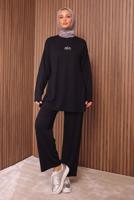 Tesettür giyim SİYAH YAZI BASKILI PANTOLONLU TAKIM T 9535