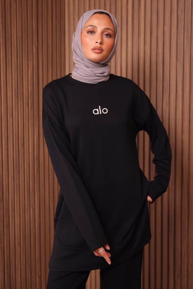 Hijab clothing BLACK SLOGAN PRINTED PANTS SUIT T 9535 - TRENDTESETTÜR