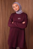 Tesettür giyim BORDO YAZI BASKILI PANTOLONLU TAKIM T 9535