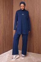 Tesettür giyim LACİVERT YAZI BASKILI PANTOLONLU TAKIM T 9535