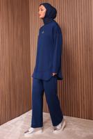 Tesettür giyim LACİVERT YAZI BASKILI PANTOLONLU TAKIM T 9535