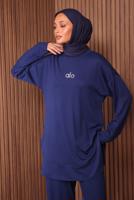 Tesettür giyim LACİVERT YAZI BASKILI PANTOLONLU TAKIM T 9535