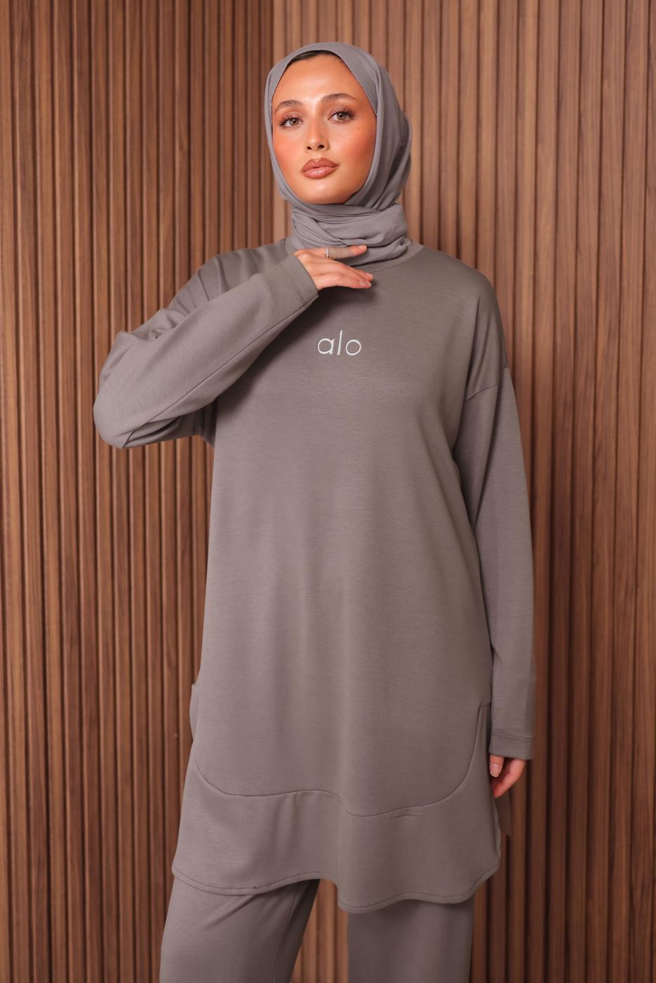 Tesettür giyim VİZON YAZI BASKILI PANTOLONLU TAKIM T 9535