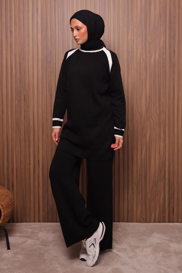 Tesettür giyim SİYAH PANTOLONLU TRİKO TAKIM T 9607 - TRENDTESETTÜR