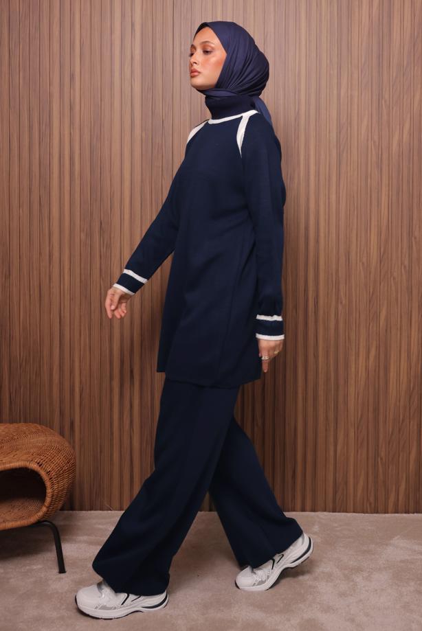 Tesettür giyim LACİVERT PANTOLONLU TRİKO TAKIM T 9607 - TRENDTESETTÜR