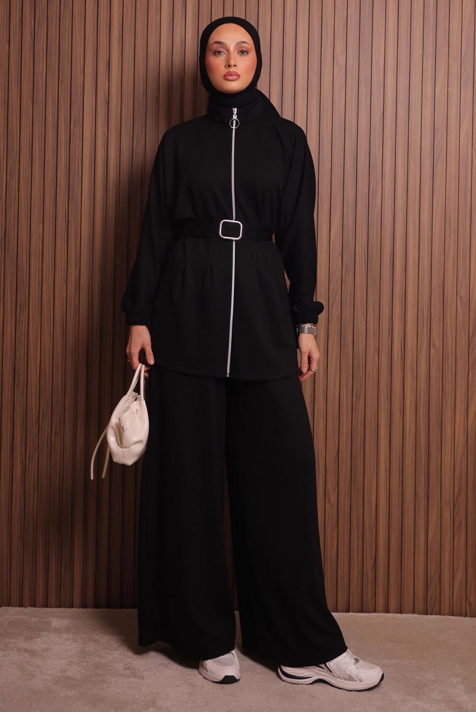 Hijab clothing BLACK T 9935 NSS PANTOLONLU TAKIM