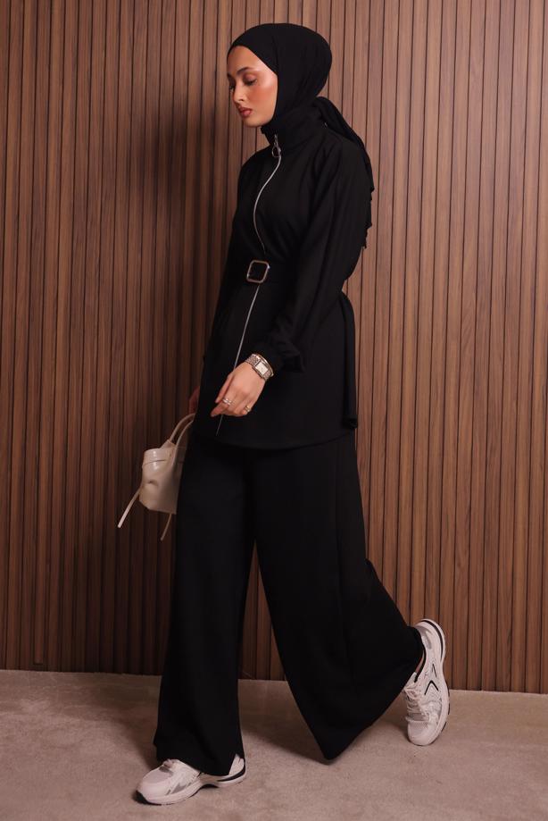 Hijab clothing BLACK T 9935 NSS PANTOLONLU TAKIM - TRENDTESETTÜR