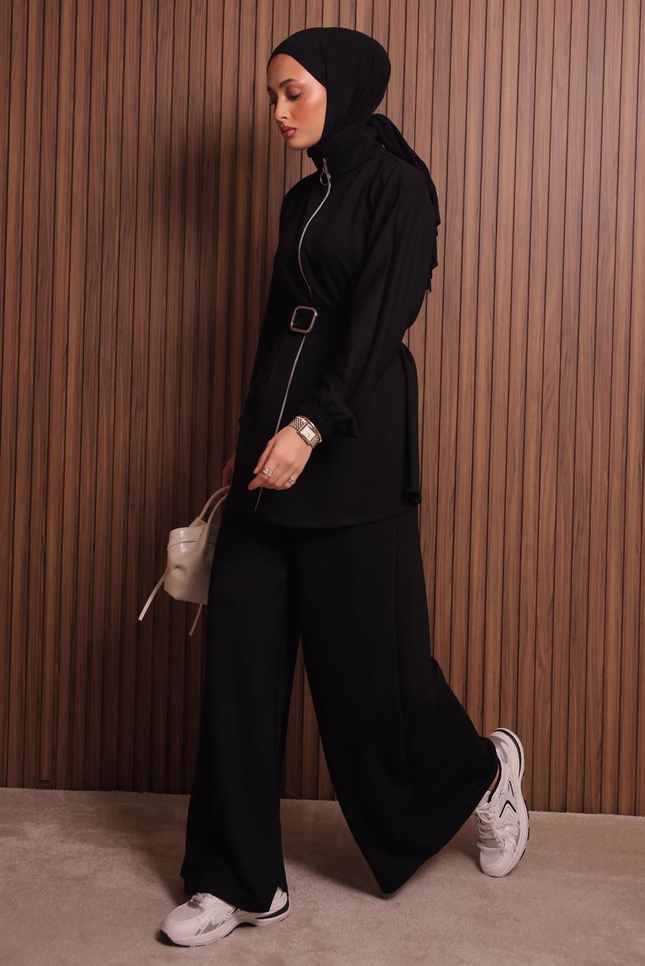 Hijab clothing BLACK T 9935 NSS PANTOLONLU TAKIM