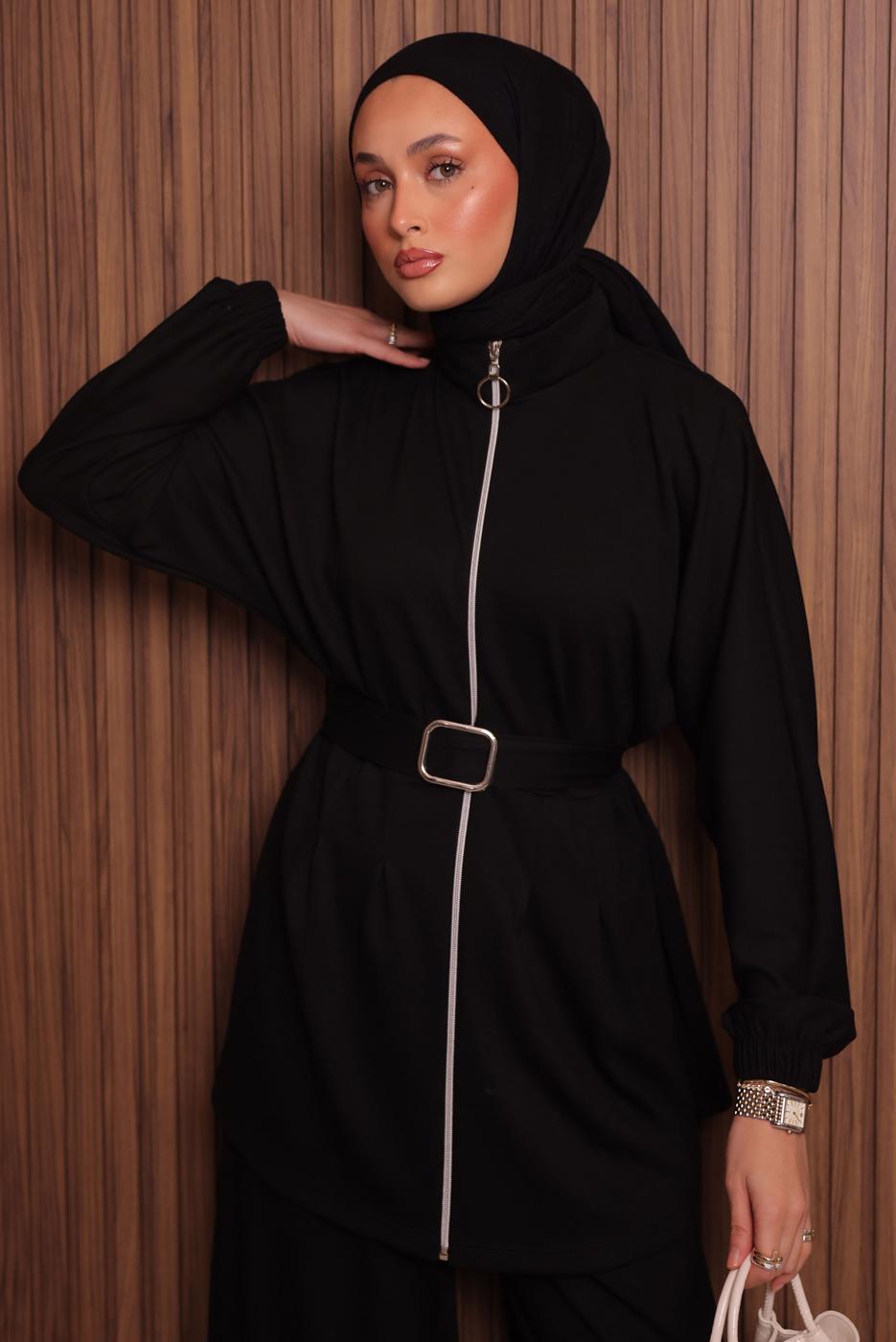 Hijab clothing BLACK T 9935 NSS PANTOLONLU TAKIM