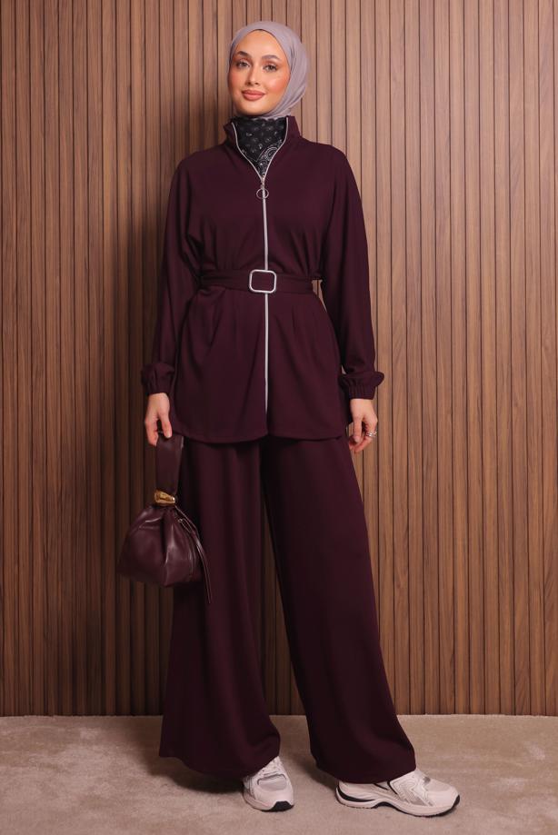 Hijab clothing CLARET RED T 9935 NSS PANTOLONLU TAKIM - TRENDTESETTÜR