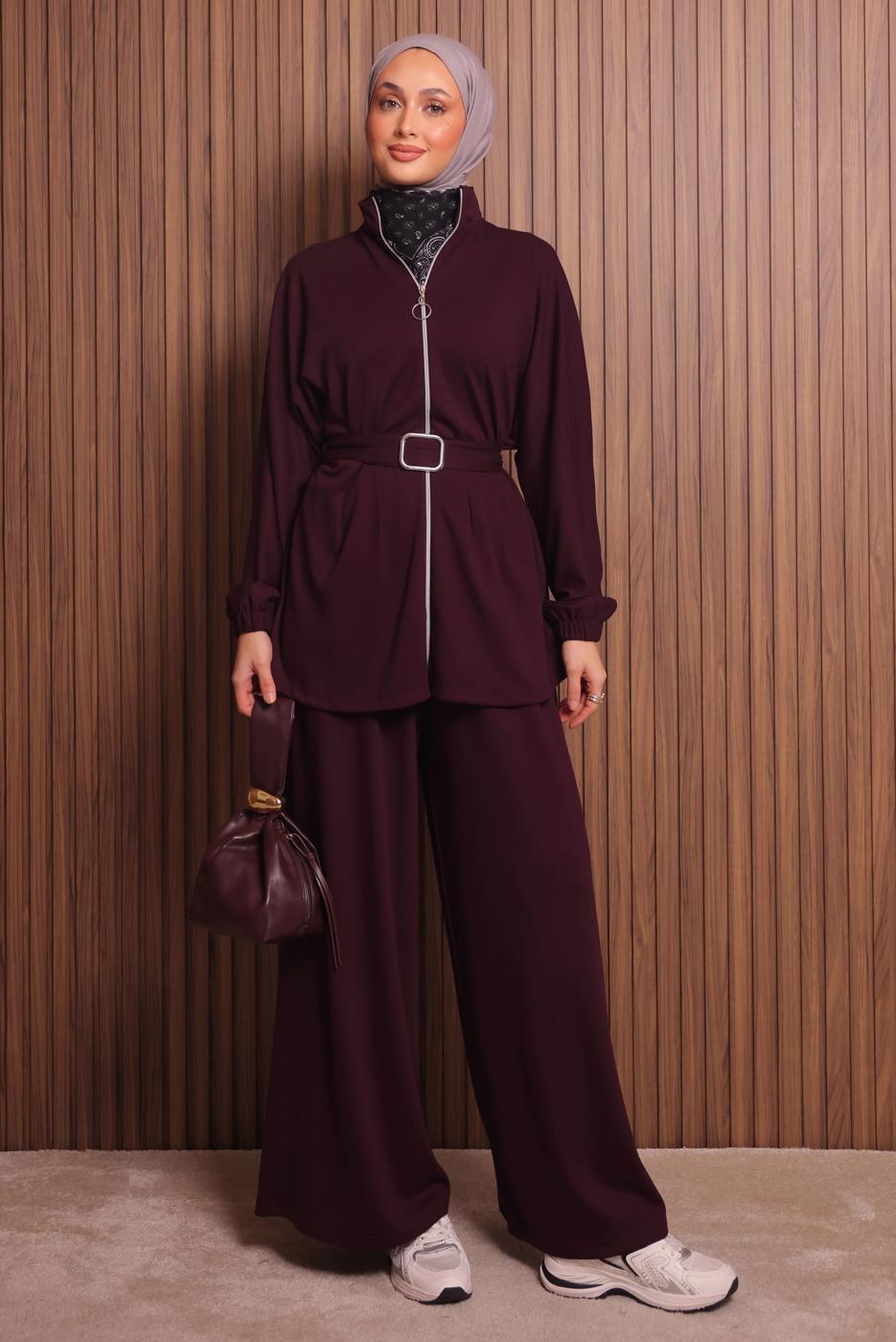 Hijab clothing CLARET RED T 9935 NSS PANTOLONLU TAKIM