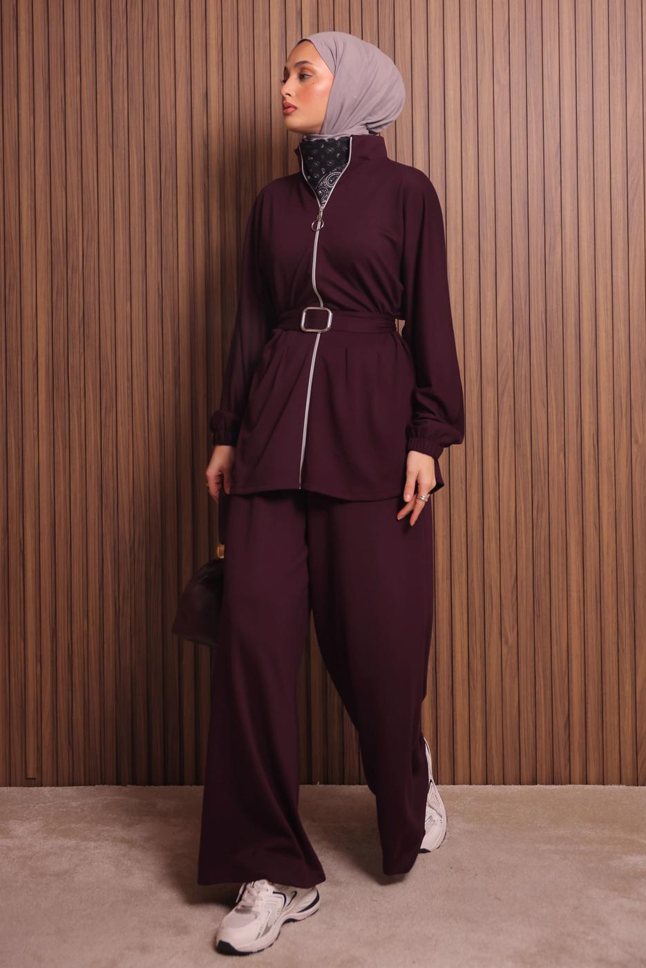 Hijab clothing CLARET RED T 9935 NSS PANTOLONLU TAKIM