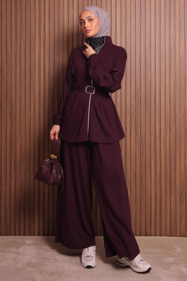 Hijab clothing CLARET RED T 9935 NSS PANTOLONLU TAKIM - TRENDTESETTÜR
