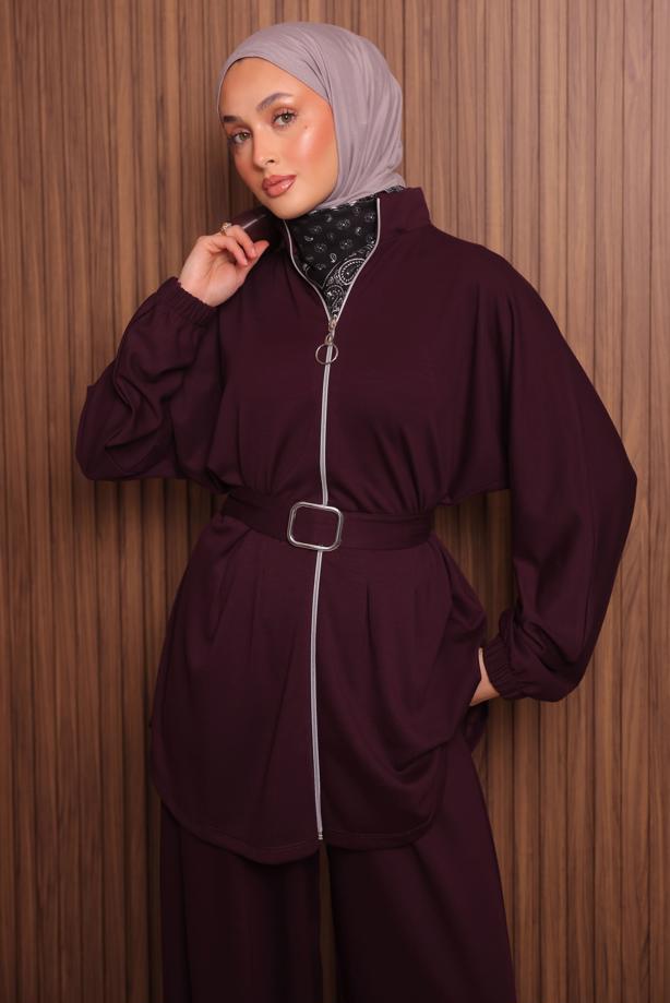 Hijab clothing CLARET RED T 9935 NSS PANTOLONLU TAKIM - TRENDTESETTÜR