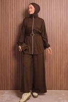 Hijab clothing BROWN BELTED PANTSUIT T 9935