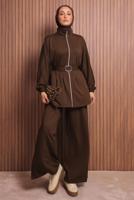 Hijab clothing BROWN BELTED PANTSUIT T 9935
