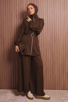Hijab clothing BROWN BELTED PANTSUIT T 9935