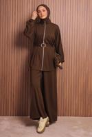 Hijab clothing BROWN BELTED PANTSUIT T 9935