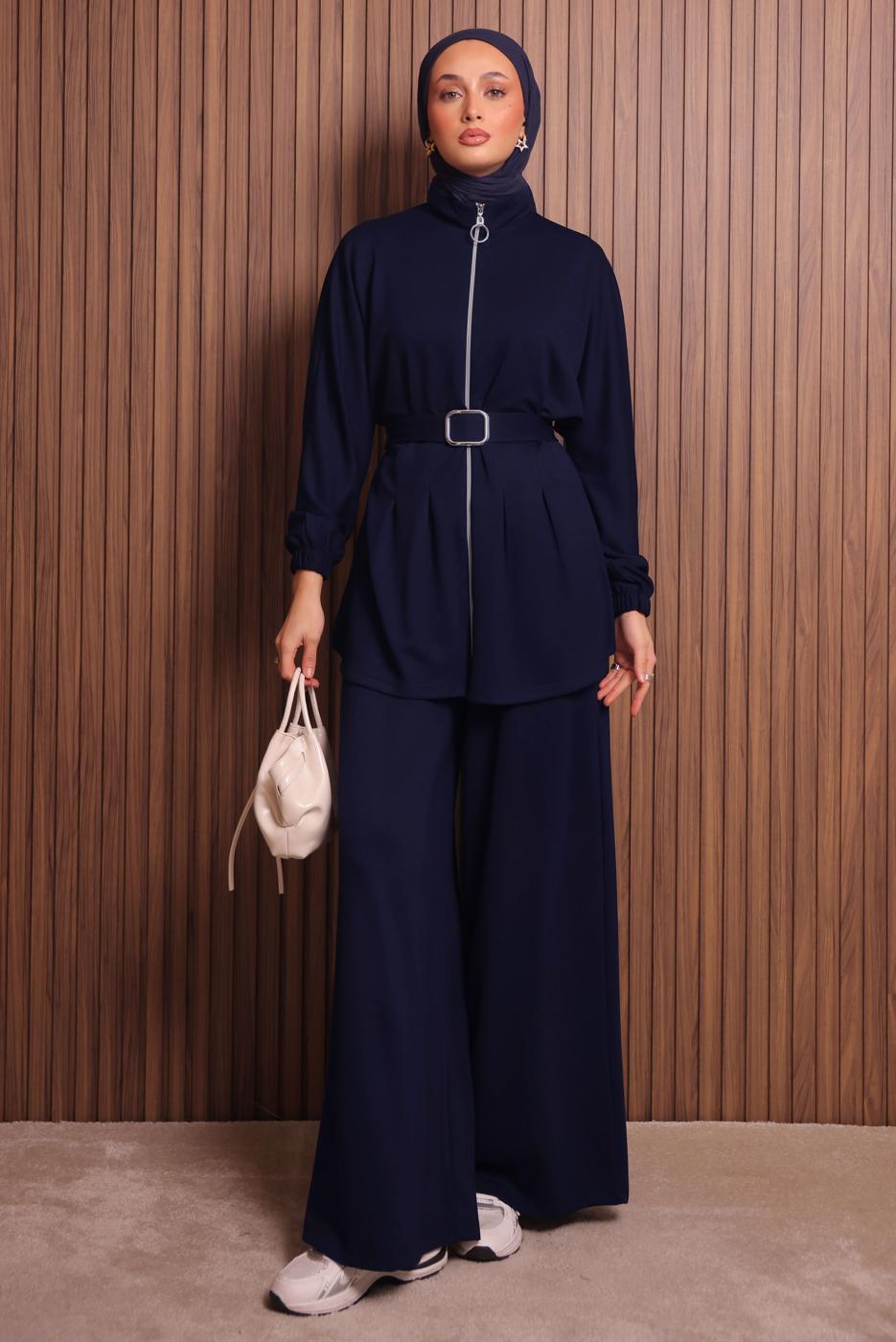 Hijab clothing NAVY BLUE T 9935 NSS PANTOLONLU TAKIM