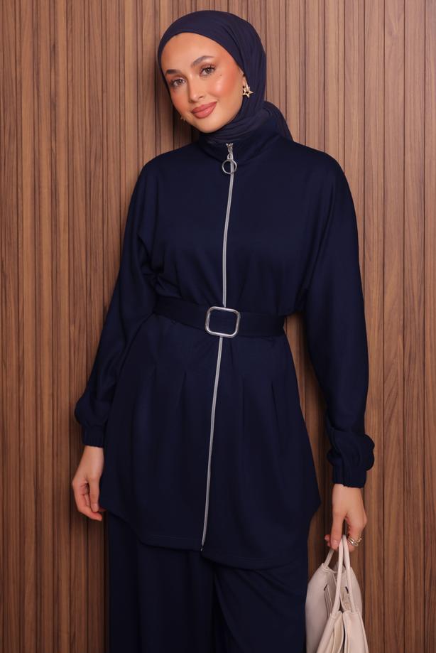 Hijab clothing NAVY BLUE T 9935 NSS PANTOLONLU TAKIM - TRENDTESETTÜR