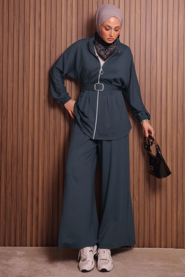 Hijab clothing GREY T 9935 NSS PANTOLONLU TAKIM - TRENDTESETTÜR