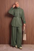 Hijab clothing GREEN BELTED PANTSUIT T 9935