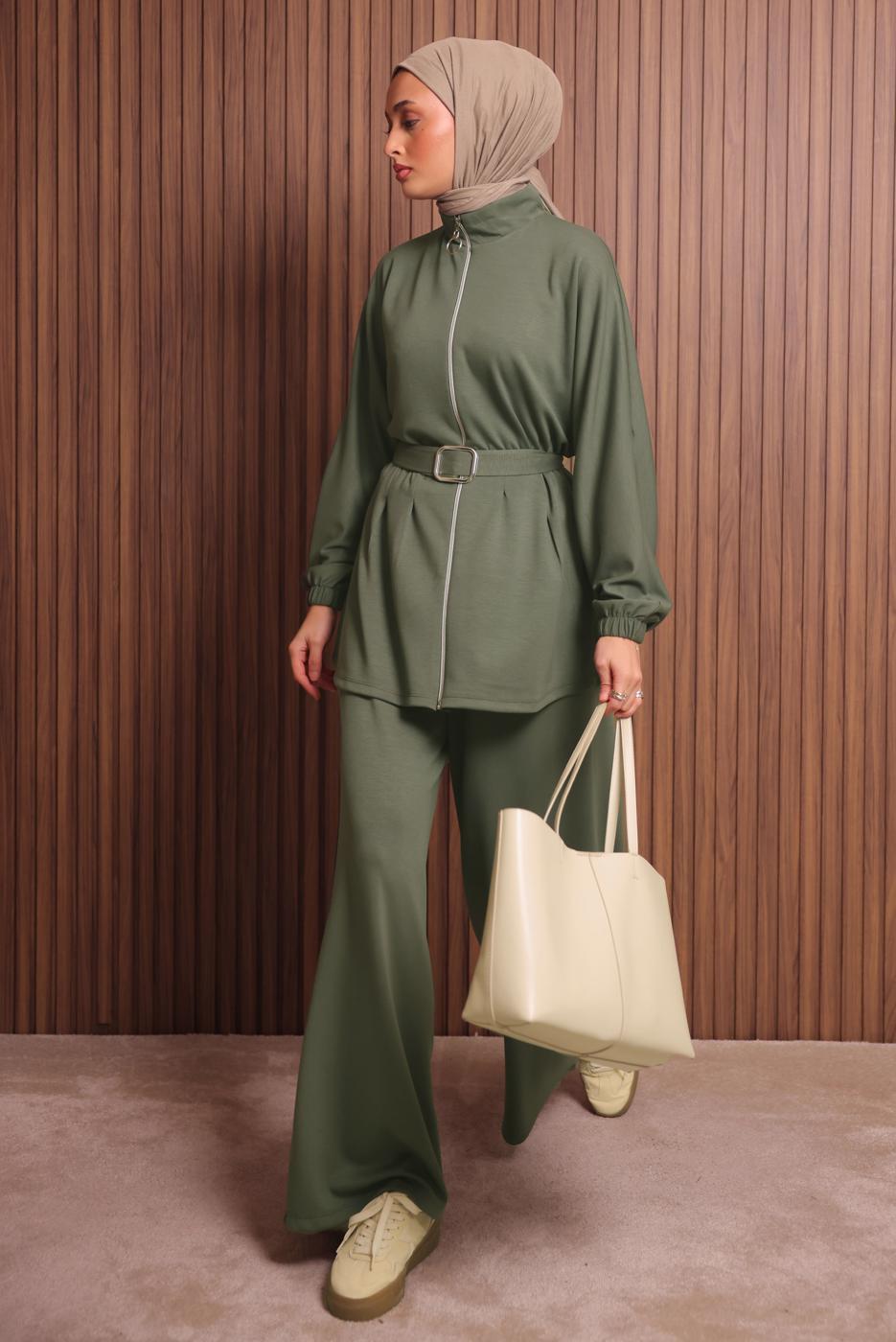 Hijab clothing GREEN BELTED PANTSUIT T 9935