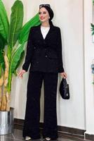 Tesettür giyim SİYAH TAŞ DETAYLI PANTOLONLU TAKIM T 9958