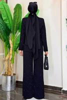 Tesettür giyim SİYAH TAŞ DETAYLI PANTOLONLU TAKIM T 9958