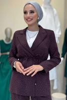 Tesettür giyim MÜRDÜM TAŞ DETAYLI PANTOLONLU TAKIM T 9958