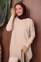 Tesettür giyim BEJ TRİKO TUNİK T 0007