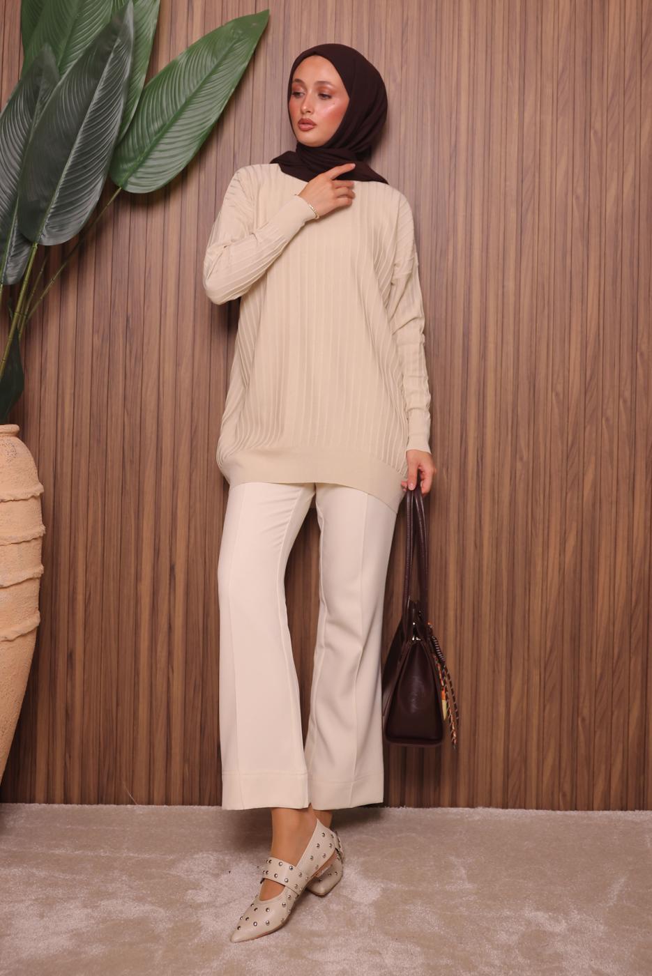 Tesettür giyim BEJ TRİKO TUNİK T 0007
